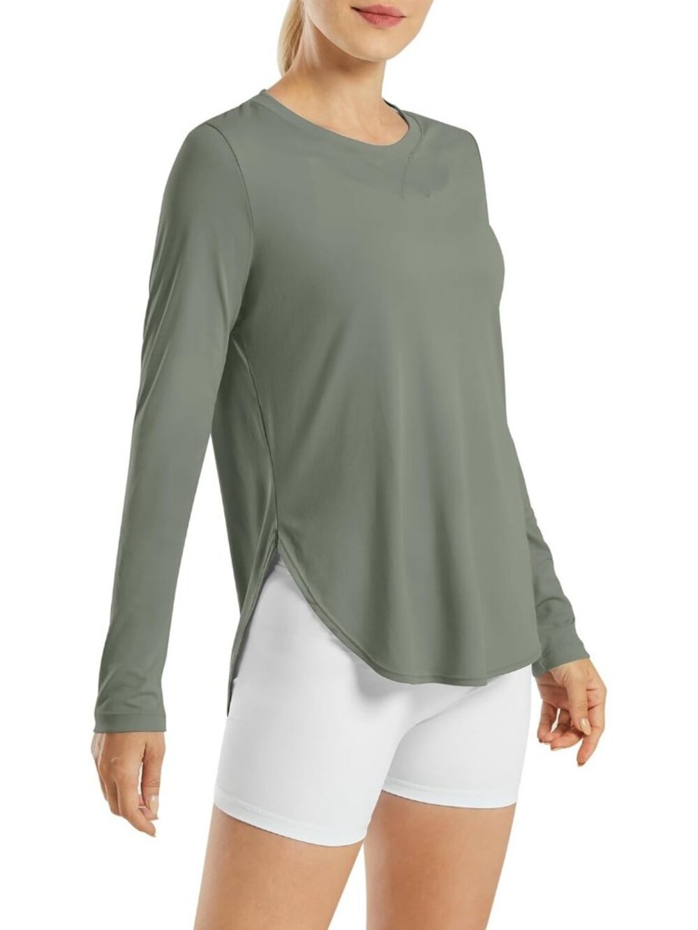 Women's Gray Olive 50+ UV Long Sleeve Shirts Workout Gym Hiking Casual Tops